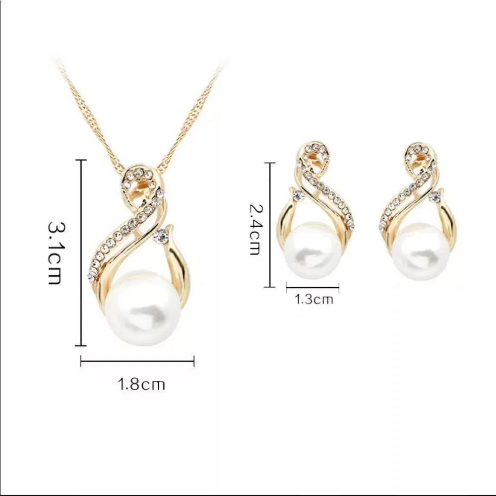💞18k Gold Elegant Pendant Necklace & Earrings Bridal Wedding Mother Jewelry Set - Picture 6 of 6